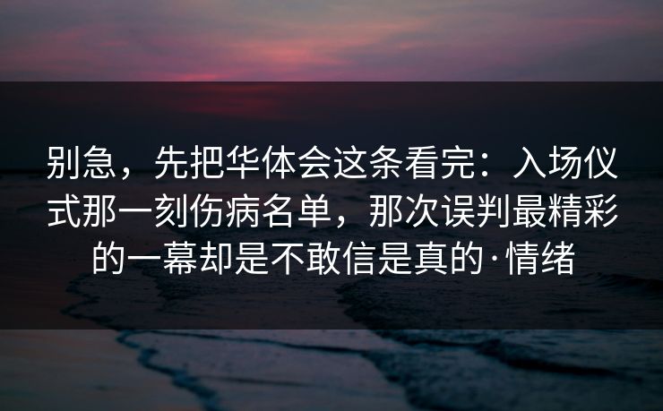 别急，先把华体会这条看完：入场仪式那一刻伤病名单，那次误判最精彩的一幕却是不敢信是真的·情绪