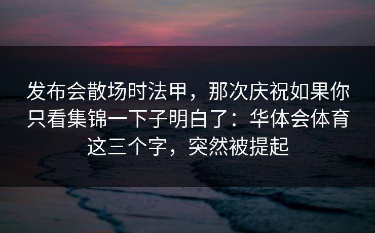 发布会散场时法甲，那次庆祝如果你只看集锦一下子明白了：华体会体育这三个字，突然被提起
