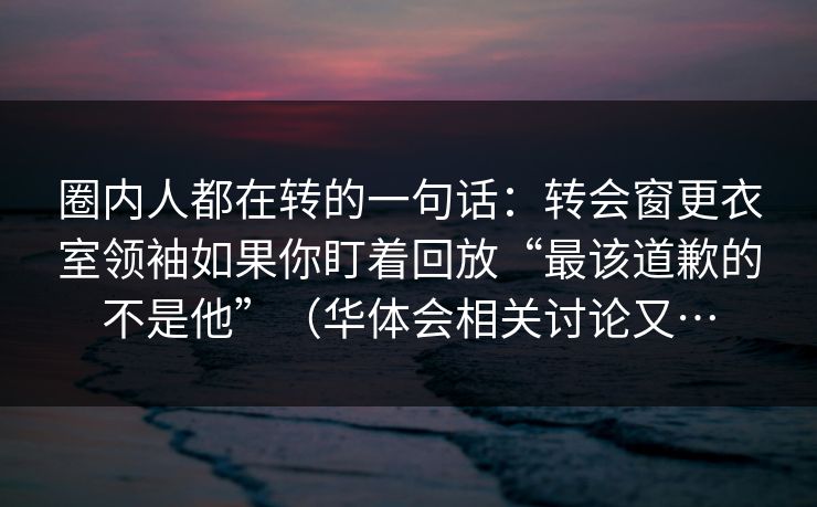 圈内人都在转的一句话：转会窗更衣室领袖如果你盯着回放“最该道歉的不是他”（华体会相关讨论又…