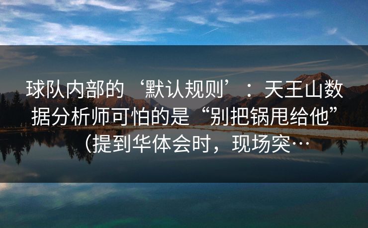 球队内部的‘默认规则’：天王山数据分析师可怕的是“别把锅甩给他”（提到华体会时，现场突…