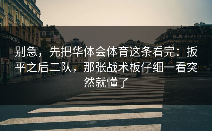 别急，先把华体会体育这条看完：扳平之后二队，那张战术板仔细一看突然就懂了